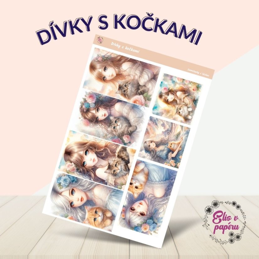 Dívky s kočkami - sada papírových samolepek plná něžných a roztomilých ilustrací pro tvůj diář a kreativní projekty.