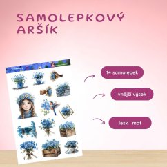 💙 Arch samolepek s jemnými pomněnkami – květiny vzpomínek a krásných okamžiků.