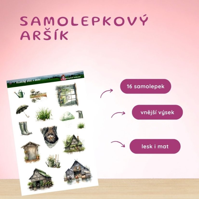 Vesnický život v dešti | Samolepky do diáře