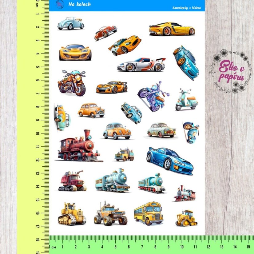samolepky pro děti s motivy aut, motorek a vlaků