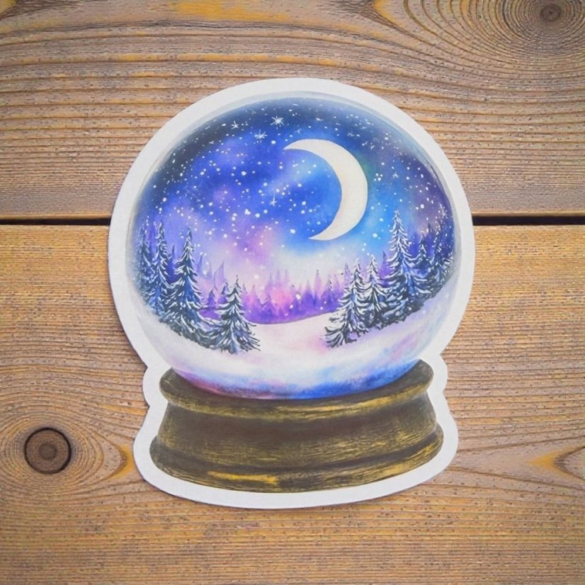 Noční zimní krajina ve sněžítku | Samolepka do diáře