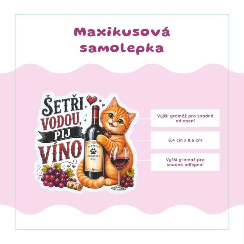Šetři vodou, pij víno | Maxi kusová samolepka pro diář i scrapbook