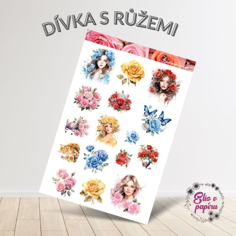 Dívka s růžemi | Samolepky do diáře