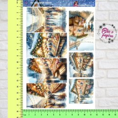 Aršík samolepek "Na vánočních trzích" s motivy vánočních stánků, světel a zimní atmosféry. Ideální pro kreativní tvoření a diářové plánování.