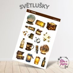 Samolepky do diáře Elis v papíru Světlušky s teplými zářícími barvami, zobrazující světlušky, sklenice se světluškami, lampy a lucerny. Samolepky do diáře Elis v papíru Světlušky s teplými zářícími barvami, zobrazující světlušky, sklenice se světluškami, lampy a lucerny.