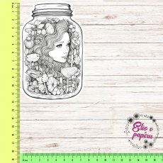 Maxi kusová samolepky na matném papíře s fantasy motivem víly ve sklenici ve formě omalovánky pro diáře a deníky.