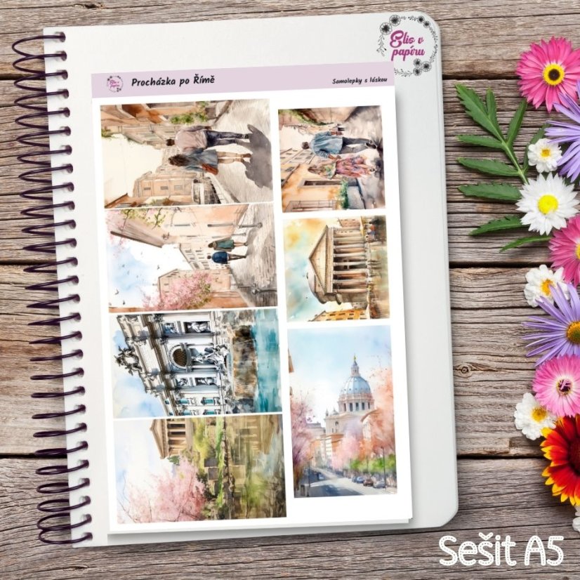 Samolepky do diáře i happy planneru s motivy procházky a památek Říma.