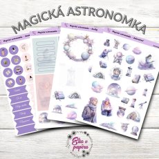 Samolepky do diáře od Elis v papíru s motivem něžné, kouzelné přímo magické astronomky v zimě - samolepkový kit
