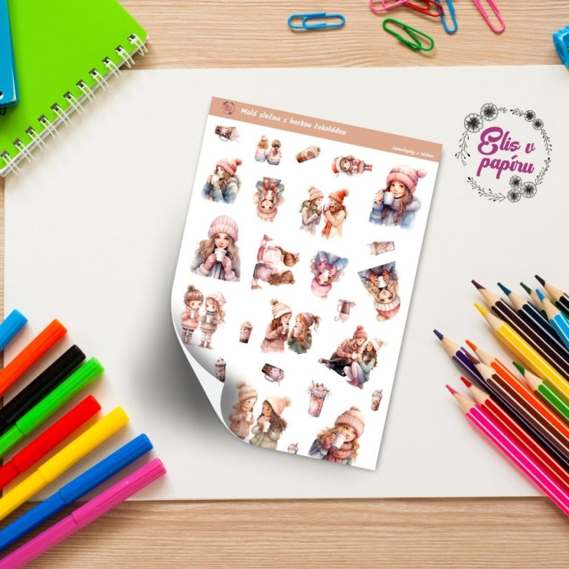 Samolepky do diáře s motivem dívek a horké čokolády