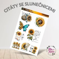 Motivační samolepky se slunečnicemi a citáty pro tvůj diář nebo scrapbook. Přines si kousek slunce do plánování.