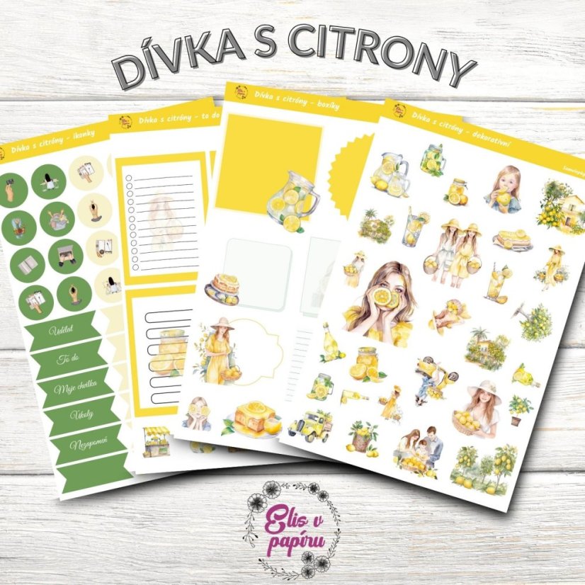 Samolepky do diáře od Elis v papíru s motivem citrónů - dekorativní samolepkové kity
