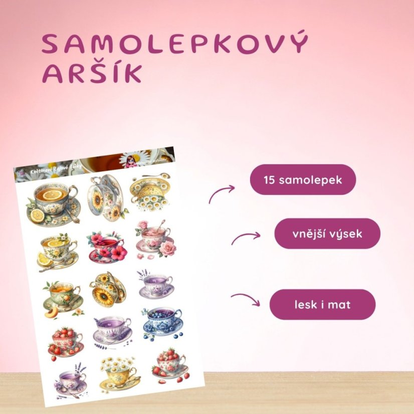 Květinové čajové šálky | Samolepky do diáře
