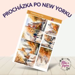 Samolepky zobrazují různorodé scény z podzimního New Yorku: ulice lemované padajícím listím, páry na procházkách, a majestátní výhledy na ikonické mrakodrapy. Atmosféra města je zachycena v teplých podzimních tónech, které evokují pocit nostalgie a klidu v kontrastu s energickým tempem velkoměsta.