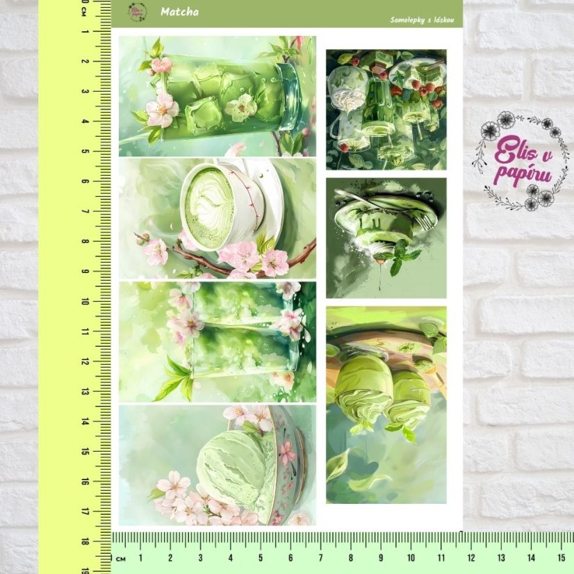 Arch samolepek "Matcha", pastelové barvy, zelený motiv, diářové samolepky, plánování, bujo, samolepky na scrapbook.