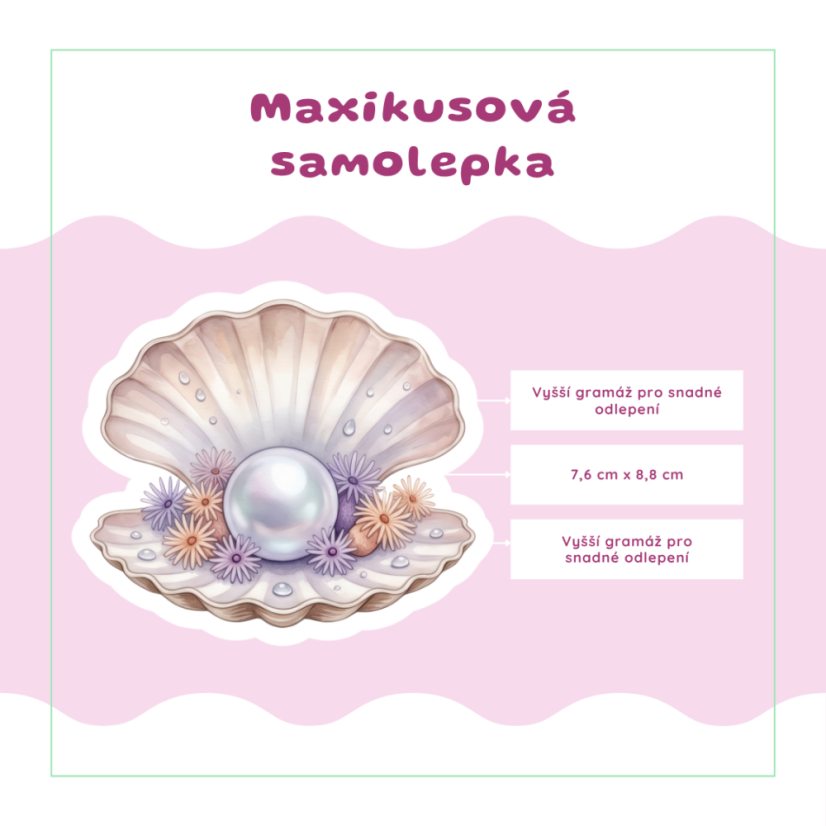Mušle s perlou | Maxi kusová samolepka pro diář i scrapbook