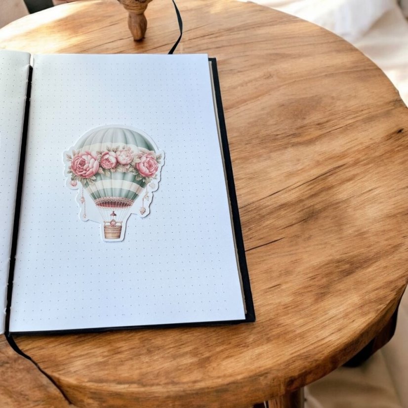 Romantický balón s pivoňkami | Maxi kusová samolepka pro diář i scrapbook