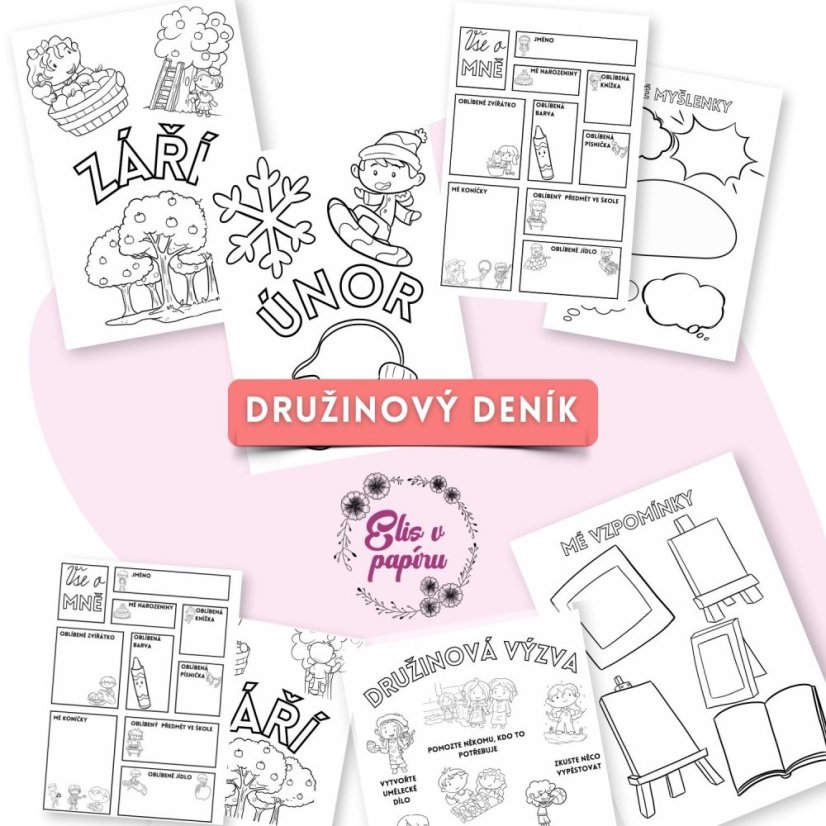 Družinový deník pro záznam vzpomínek s družiny a družinová výzva od Elis v papíru