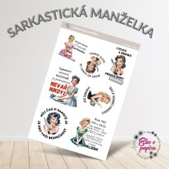 Sarkastická manželka, vtipné samolepky, samolepky do diáře, bujo, plánování, journaling, deník, scrapbook, české samolepky, diářové samolepky, humor a zábava.