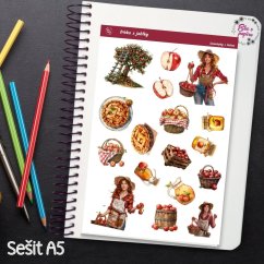 Samolepky s podzimními motivy jablek, sklizně a venkovské dívky. Ideální pro plánování a dekorování tvého diáře nebo scrapbooku.