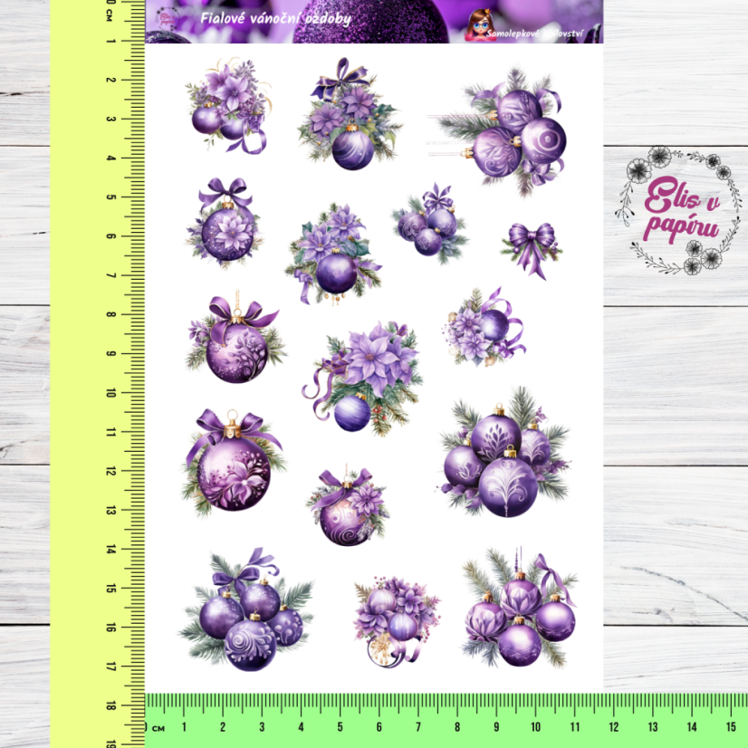 Fialové vánoční ozdoby | Samolepky do diáře