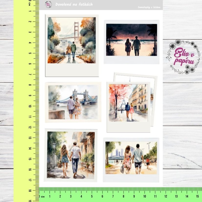 Samolepky do diáře nebo cestovního deníku od Elis v papíru s motivem instax fotek z dovolené.