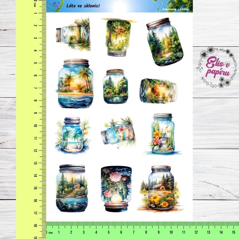 Léto ve sklenici, samolepky do diáře, bujo, plánování, journaling, scrapbooking, deník, diářové samolepky, přírodní, české samolepky.