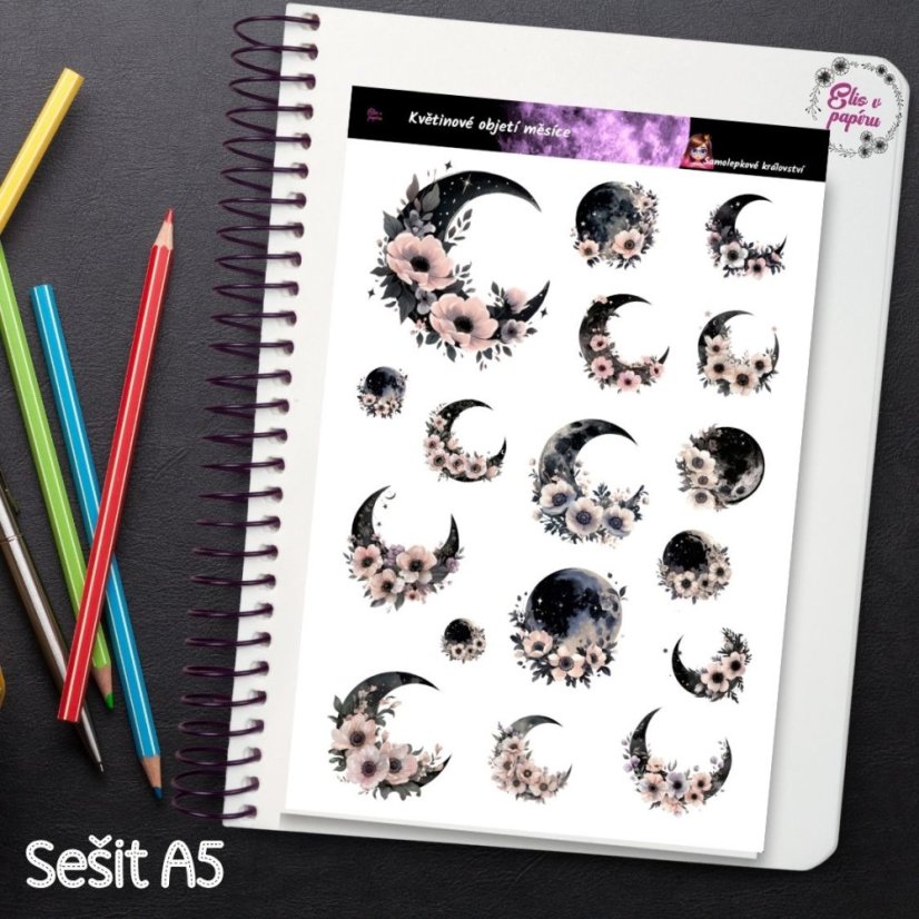 Květinové objetí měsíce | Samolepky do diáře