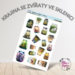 Krajina se zvířaty ve sklenici, samolepky do diáře, bujo, plánování, journaling, scrapbooking, deník, diářové samolepky, přírodní, české samolepky.