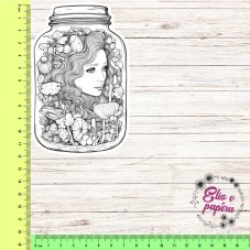 Maxi kusová samolepky na matném papíře s fantasy motivem víly ve sklenici ve formě omalovánky pro diáře a deníky.