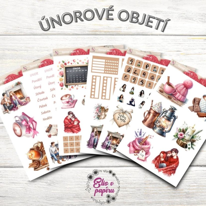 Únorové objetí | Měsíční samolepkové kity do diáře