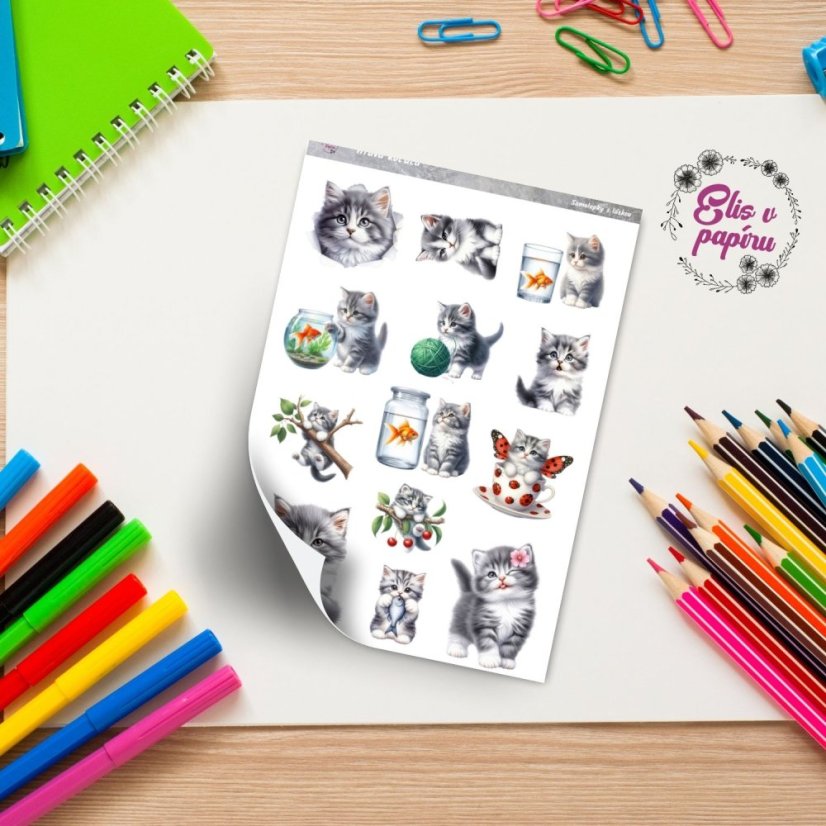 Roztomilé samolepky s hravými koťaty pro diář, bujo a scrapbook. Přidej si je do svého plánování a užívej si jejich radostnou energii.