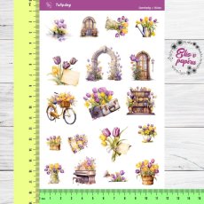 Diářové samolepky Elis v papíru s jarním motivem tulipánů. Ideální do diáře, ale i na scrapbook nebo journaling.