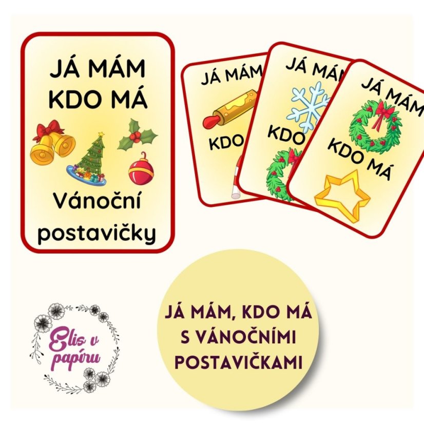 Dětská karetní hra Já mám, kdo má s motivy Vánoc od Elis v papíru