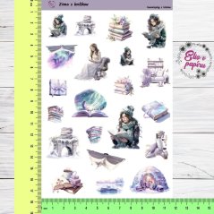 Diářové samolepky Elis v papíru s motivem zimy, knížek a čtenářky