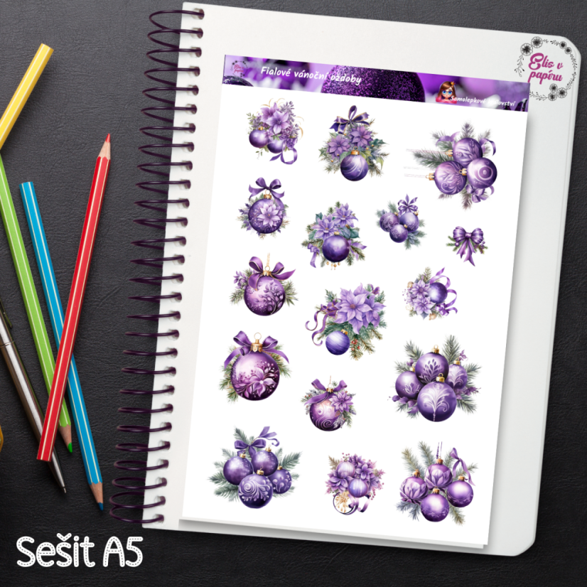 Fialové vánoční ozdoby | Samolepky do diáře