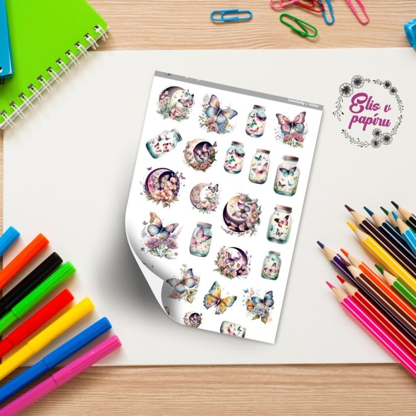 Kouzelný motýlí ráj na samolepkách pro tvůj diář, bujo nebo scrapbook. Ozdob své plánování jemnými a elegantními motivy plnými fantazie.