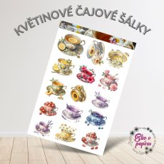 Květinové čajové šálky | Samolepky do diáře