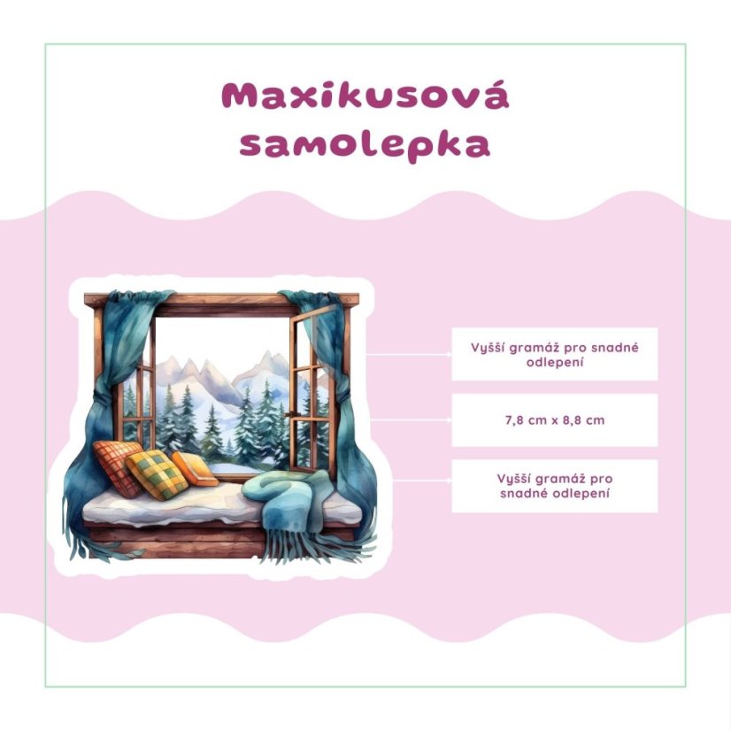 Okno s výhledem na zasněžené hory | Samolepka do diáře