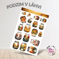 Samolepky s motivy podzimních scenérií, uzavřených v láhvích. Každá sklenice obsahuje kouzelné podzimní obrazy – od lesů plných zlatého listí až po dýně a zvířátka. Tyto samolepky jsou ideální pro podzimní plánování a dekorace, přinášejí do tvého diáře nebo zápisníku pocit tepla a útulnosti.