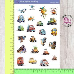 Samolepky do diáře s motivy roztomilých aut a dopravních prostředků od Elis v papíru