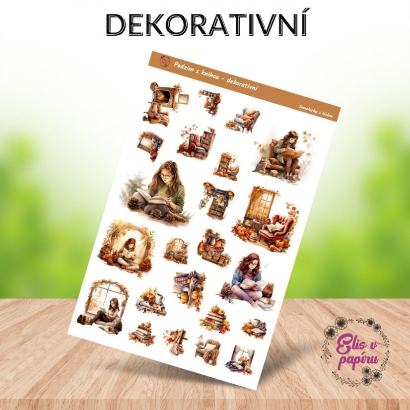 Samolepky do diáře od Elis v papíru s motivem podzimu a knížek - dekorativní samolepky