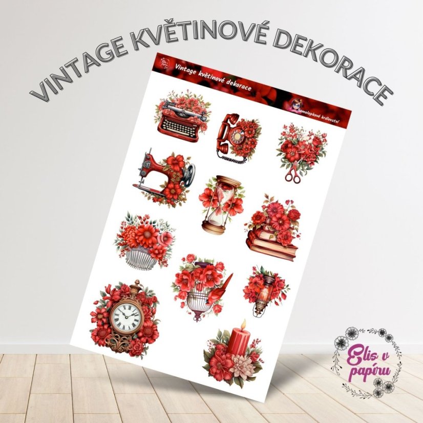 Vintage květinové dekorace | Samolepky do diáře