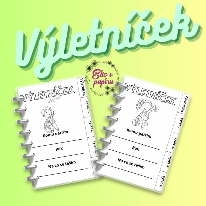 Výletníček od Elis v papíru - flipbook k vytištění a dotvoření pro zaznamenávání výletů