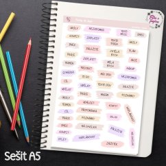 Praktické textové samolepky do bujo v jemných pastelových barvách. Skvělé pro přehledné a stylové plánování, které ti usnadní organizaci a dodají tvému bujo eleganci.