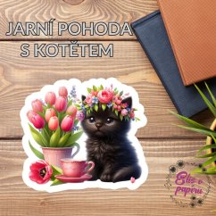 Jarní pohoda s kotětem | Maxi kusová samolepka pro diář i scrapbook