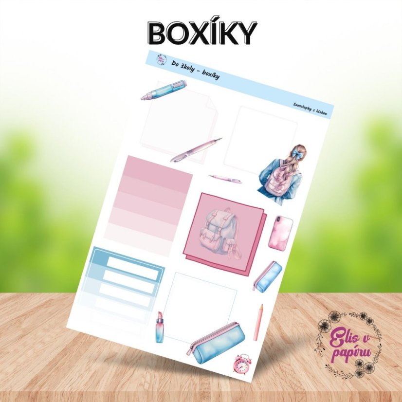 Samolepky do diáře od Elis v papíru s motivem školy v pastelových barvách - boxíky