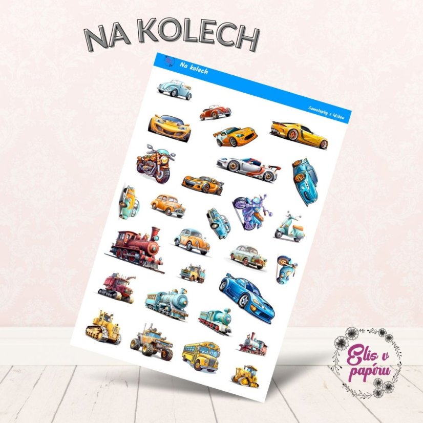 samolepky pro děti s motivy aut, motorek a vlaků