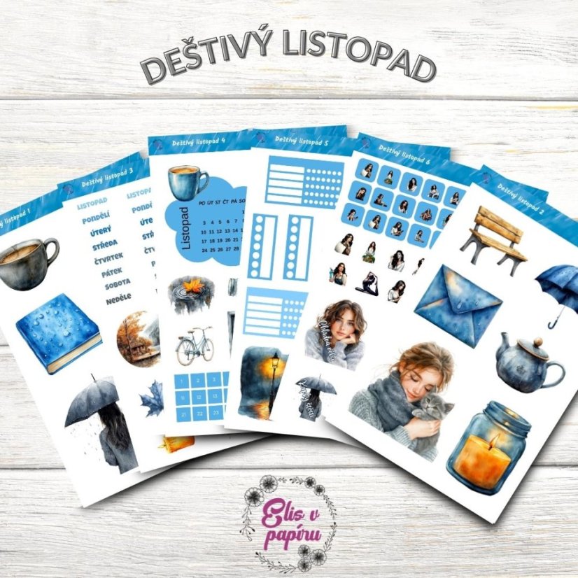 Deštivý listopad | Samolepky do diáře | 2025