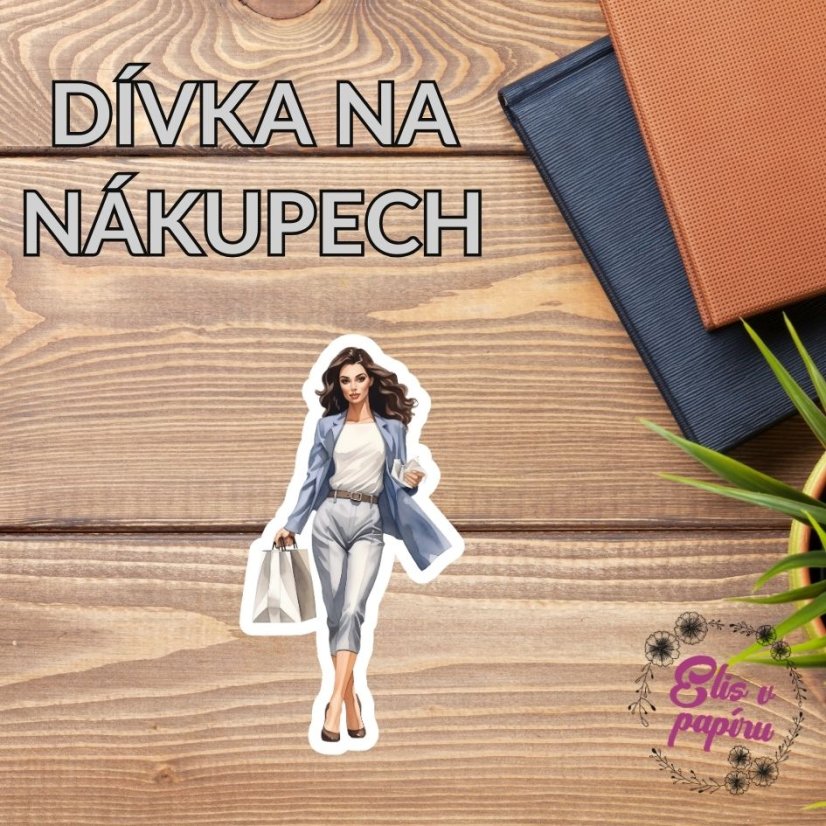 Stylová samolepka dívka s nákupem