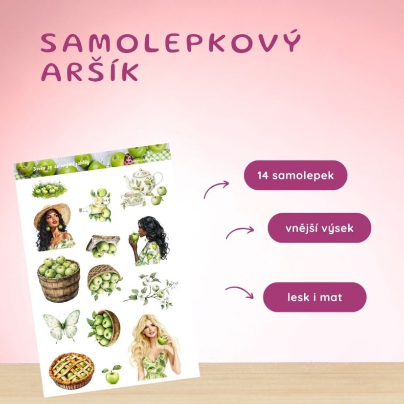 Dívka se zelenými jablky | Samolepky do diáře